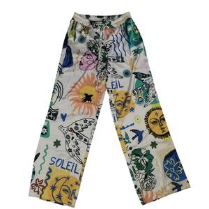 Joie Women's MCelestial Sun Moon Faces Print Wide Leg Pants ‎ Athleisure Relaxed